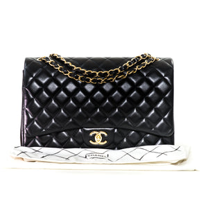 Double Flap Maxi in Black Lambskin with GHW