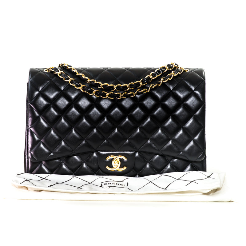 Double Flap Maxi in Black Lambskin with GHW