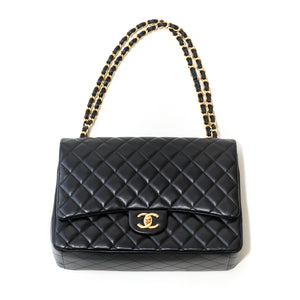 Double Flap Maxi in Black Lambskin with GHW