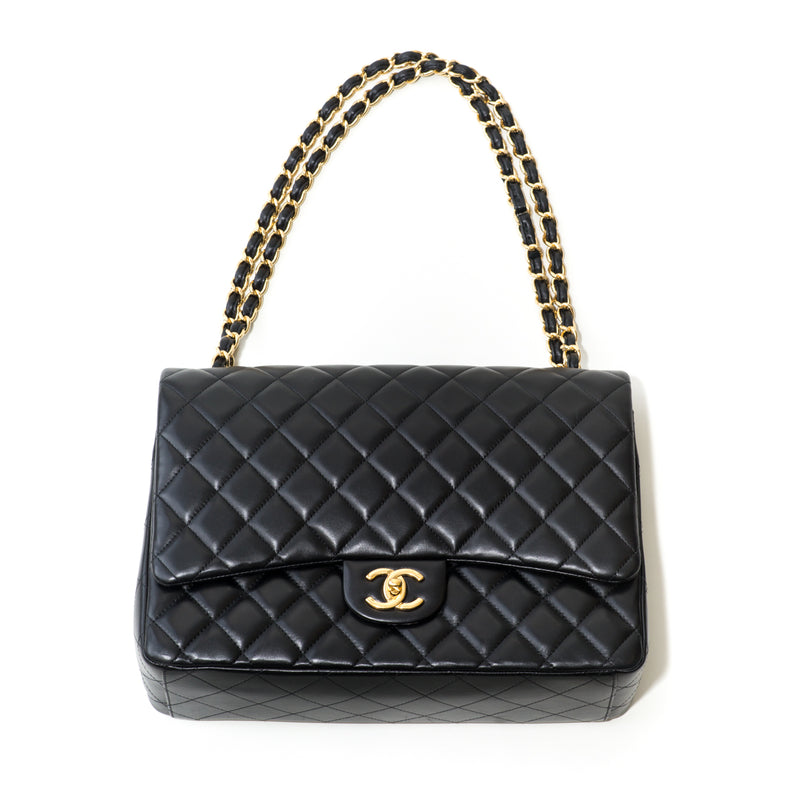 Double Flap Maxi in Black Lambskin with GHW