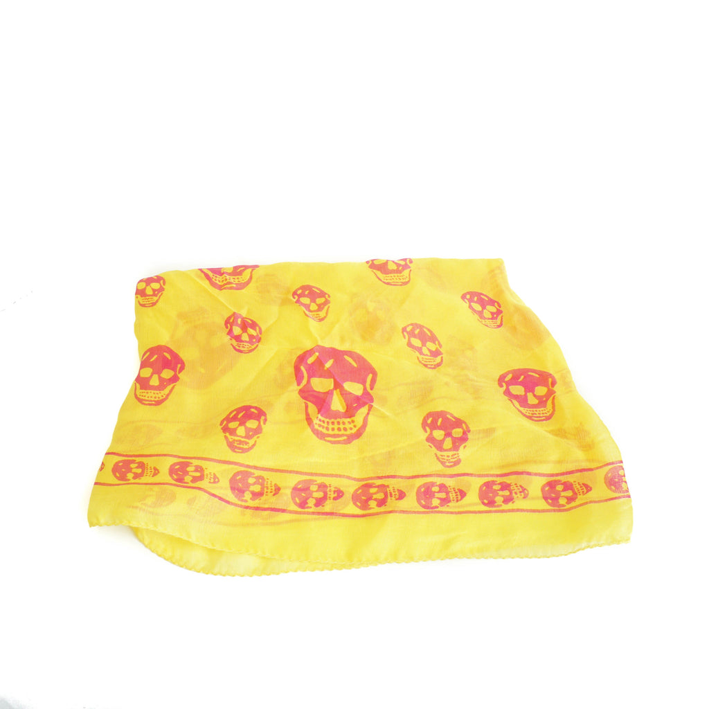 Silk Skull Scarf in Yellow and Pink