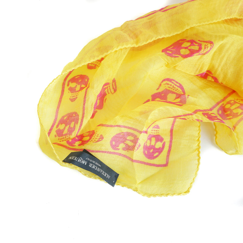 Silk Skull Scarf in Yellow and Pink