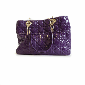 Cannage Quilted Purple Leather Soft Small Shopping Tote