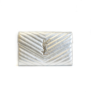 Quilted Monogramme Shoulder Bag in Metallic Silver Leather