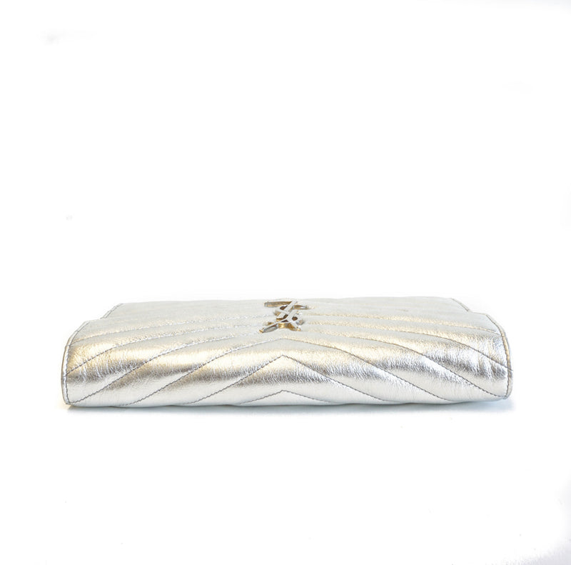 Quilted Monogramme Shoulder Bag in Metallic Silver Leather