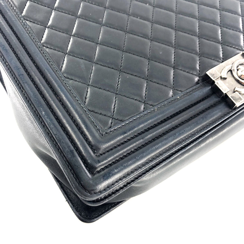 Large Black Boy Quilted Lambskin With Ruthenium Hardware