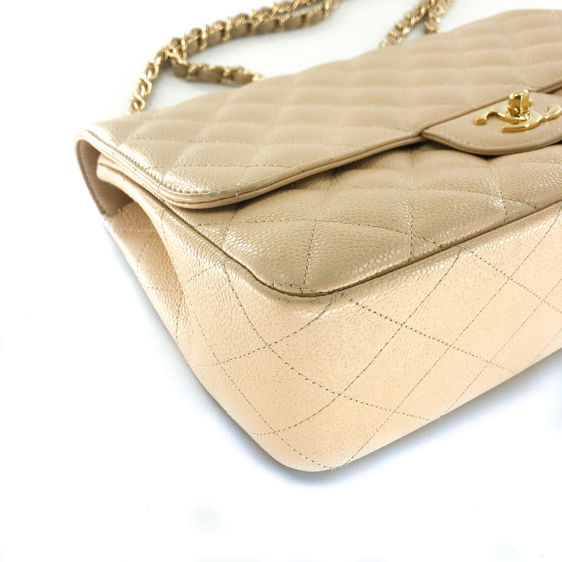 Vintage Jumbo Flap Bag in Beige Caviar Leather