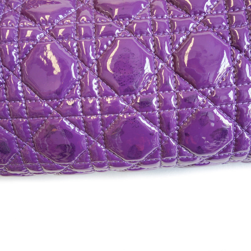 Cannage Quilted Purple Leather Soft Small Shopping Tote