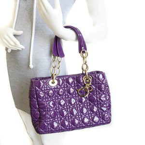 Cannage Quilted Purple Leather Soft Small Shopping Tote