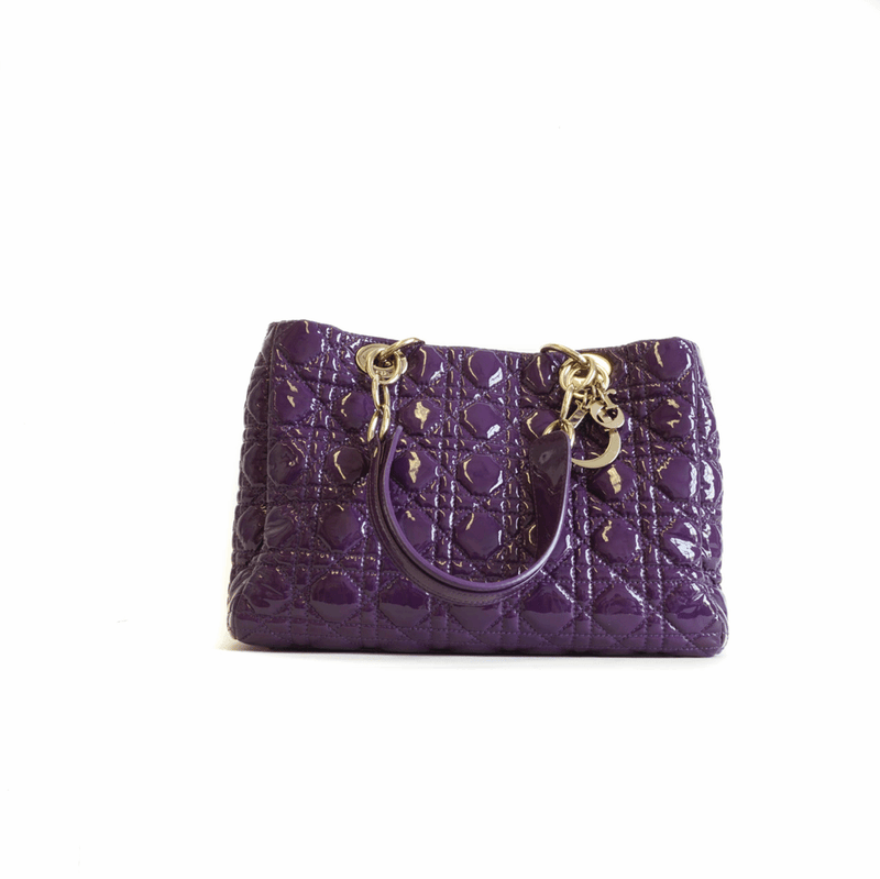 Cannage Quilted Purple Leather Soft Small Shopping Tote