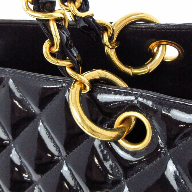 CHANEL Quilted Matelasse GST Caviar Gold Chain Grand Shopping Tote Bag Black