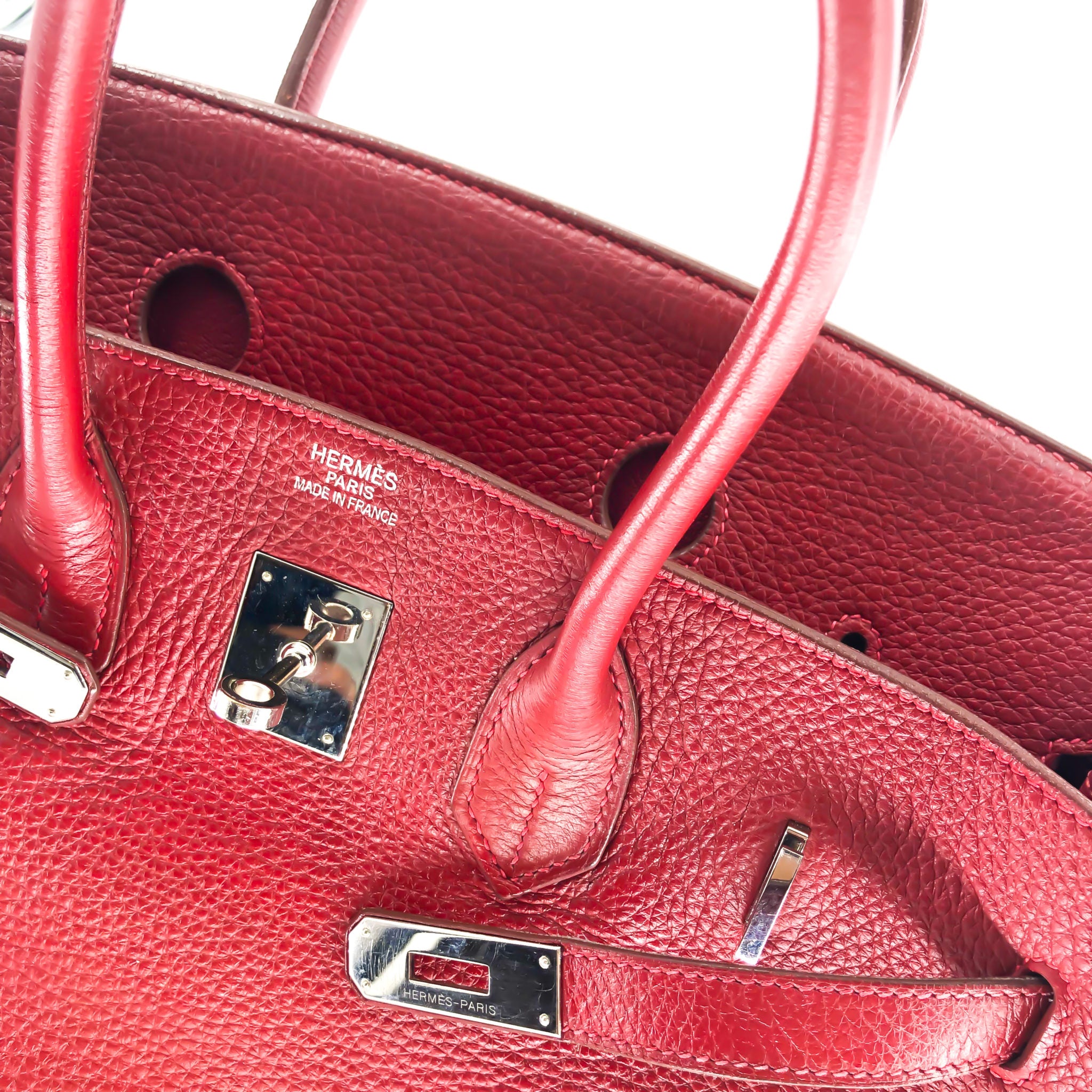 Birkin 35 Rouge Garance Clemence K-Stamp with Palladium HDW – Bag