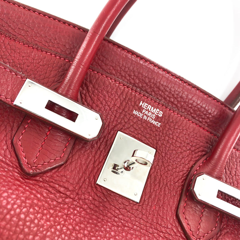 Hermès Birkin 35 Rouge Garance Clemence PHW - Luxury Helsinki