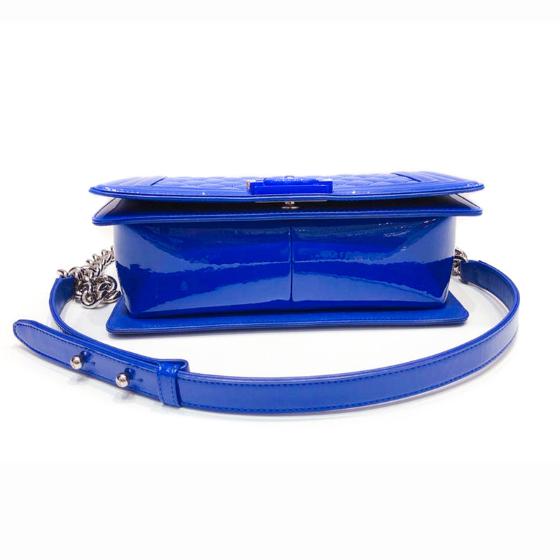 Old Medium Boy Bag in Blue Patent Leather with SHW